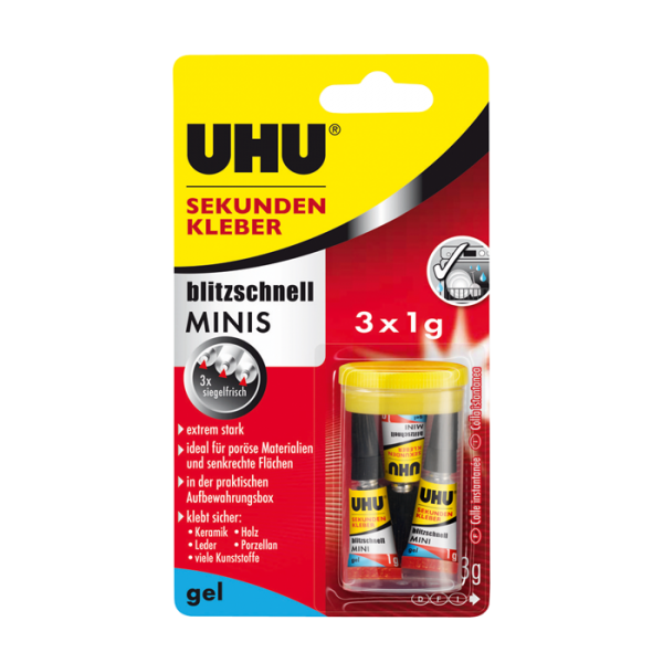 Sekundenkleber UHU 3x1g gel